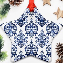 Blue And White Ornament Damask Vintage Ornament (star) by ConteMonfrey