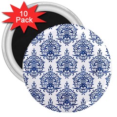 Blue And White Ornament Damask Vintage 3  Magnets (10 Pack)  by ConteMonfrey