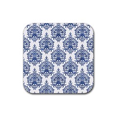 Blue And White Ornament Damask Vintage Rubber Coaster (square) by ConteMonfrey