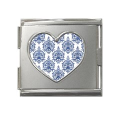 Blue And White Ornament Damask Vintage Mega Link Heart Italian Charm (18mm)