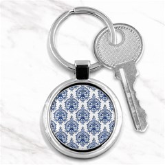 Blue And White Ornament Damask Vintage Key Chain (round) by ConteMonfrey