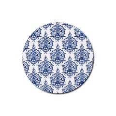 Blue And White Ornament Damask Vintage Rubber Round Coaster (4 Pack) by ConteMonfrey