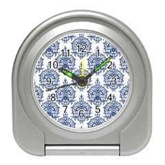 Blue And White Ornament Damask Vintage Travel Alarm Clock by ConteMonfrey