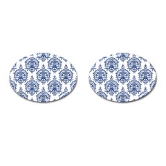 Blue And White Ornament Damask Vintage Cufflinks (oval) by ConteMonfrey