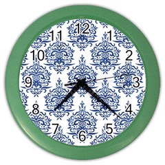 Blue And White Ornament Damask Vintage Color Wall Clock by ConteMonfrey