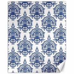 Blue And White Ornament Damask Vintage Canvas 11  X 14  by ConteMonfrey