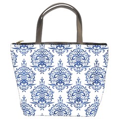 Blue And White Ornament Damask Vintage Bucket Bag by ConteMonfrey