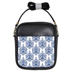 Blue And White Ornament Damask Vintage Girls Sling Bag by ConteMonfrey