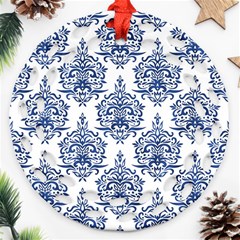 Blue And White Ornament Damask Vintage Ornament (round Filigree) by ConteMonfrey