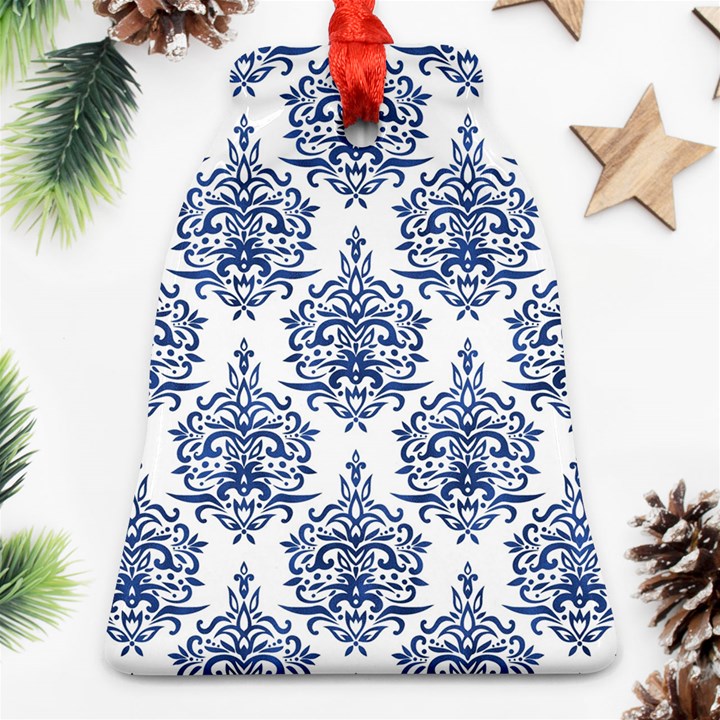 Blue And White Ornament Damask Vintage Bell Ornament (Two Sides)