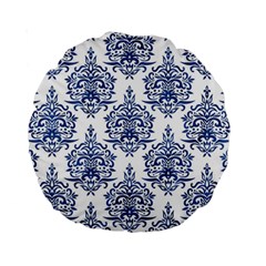 Blue And White Ornament Damask Vintage Standard 15  Premium Round Cushions by ConteMonfrey