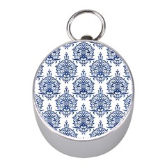 Blue And White Ornament Damask Vintage Mini Silver Compasses by ConteMonfrey