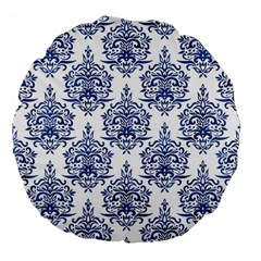 Blue And White Ornament Damask Vintage Large 18  Premium Flano Round Cushions by ConteMonfrey