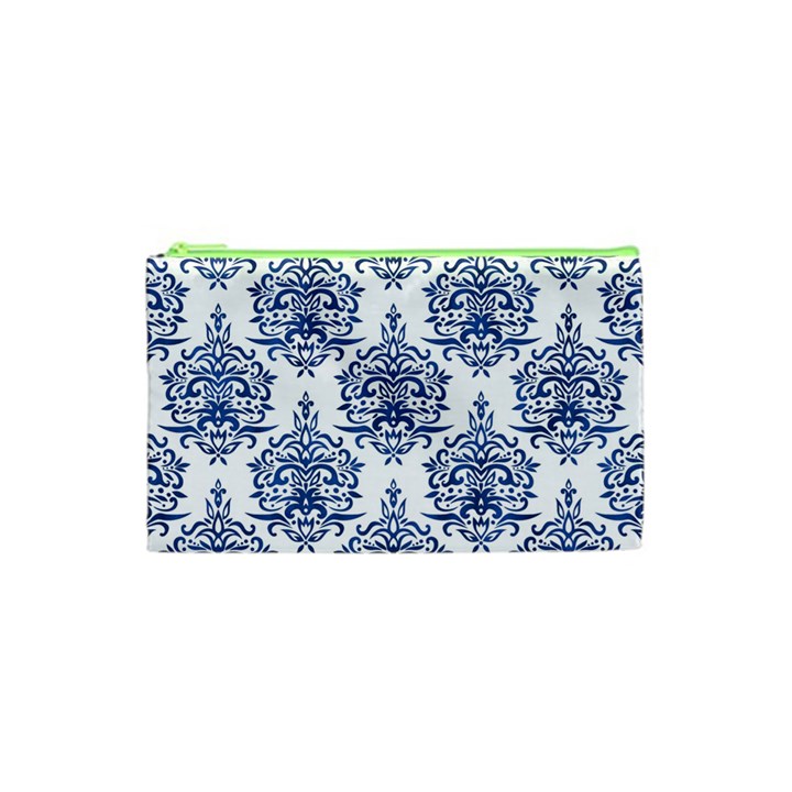 Blue And White Ornament Damask Vintage Cosmetic Bag (XS)