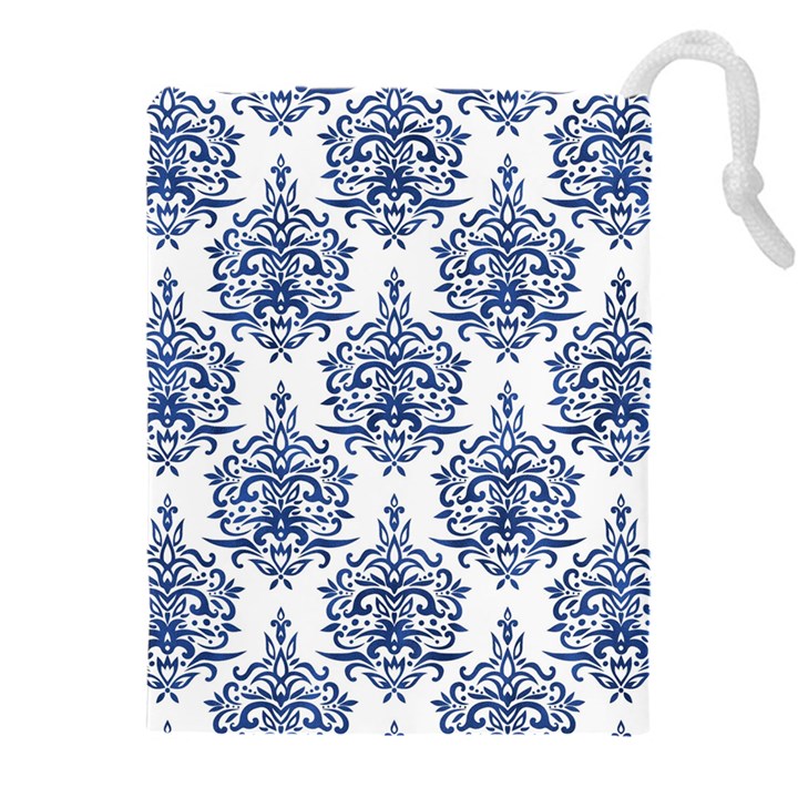 Blue And White Ornament Damask Vintage Drawstring Pouch (4XL)