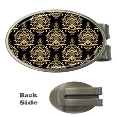 Black And Cream Ornament Damask Vintage Money Clips (oval)  by ConteMonfrey