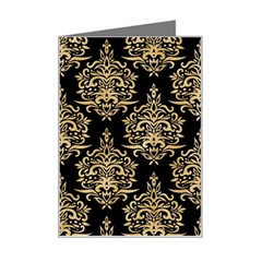 Black And Cream Ornament Damask Vintage Mini Greeting Card by ConteMonfrey