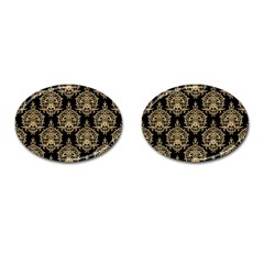 Black And Cream Ornament Damask Vintage Cufflinks (oval) by ConteMonfrey