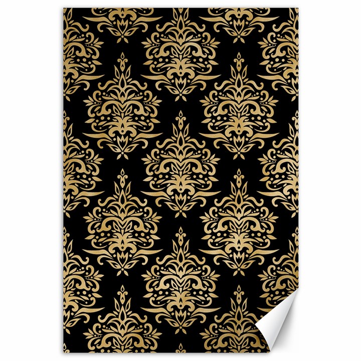 Black And Cream Ornament Damask Vintage Canvas 12  x 18 