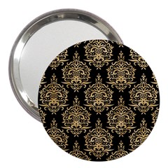 Black And Cream Ornament Damask Vintage 3  Handbag Mirrors by ConteMonfrey