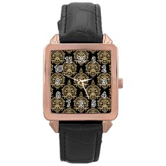 Black And Cream Ornament Damask Vintage Rose Gold Leather Watch  by ConteMonfrey