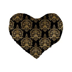 Black And Cream Ornament Damask Vintage Standard 16  Premium Flano Heart Shape Cushions by ConteMonfrey