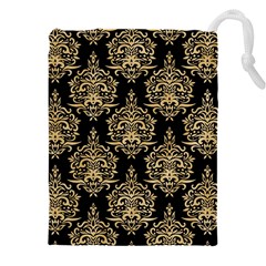 Black And Cream Ornament Damask Vintage Drawstring Pouch (4xl) by ConteMonfrey