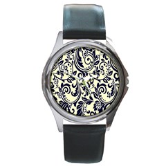 Tribal Flowers Round Metal Watch by ConteMonfrey