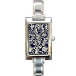 Blue floral tribal Rectangle Italian Charm Watch Front