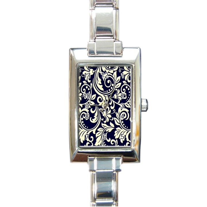 Blue floral tribal Rectangle Italian Charm Watch