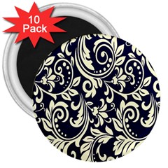 Blue Floral Tribal 3  Magnets (10 Pack)  by ConteMonfrey