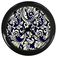 Blue Floral Tribal Wall Clock (black) by ConteMonfrey