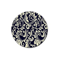 Blue Floral Tribal Rubber Round Coaster (4 Pack) by ConteMonfrey