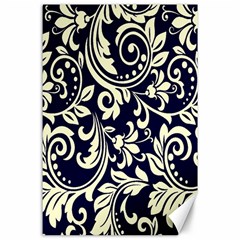 Blue Floral Tribal Canvas 24  X 36  by ConteMonfrey