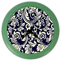 Blue Floral Tribal Color Wall Clock by ConteMonfrey