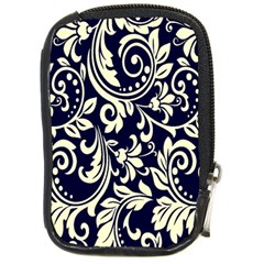 Blue Floral Tribal Compact Camera Leather Case by ConteMonfrey