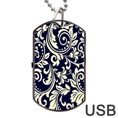 Blue Floral Tribal Dog Tag Usb Flash (one Side) by ConteMonfrey