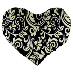 Blue Floral Tribal Large 19  Premium Heart Shape Cushions by ConteMonfrey