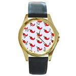 Small Peppers Round Gold Metal Watch Front