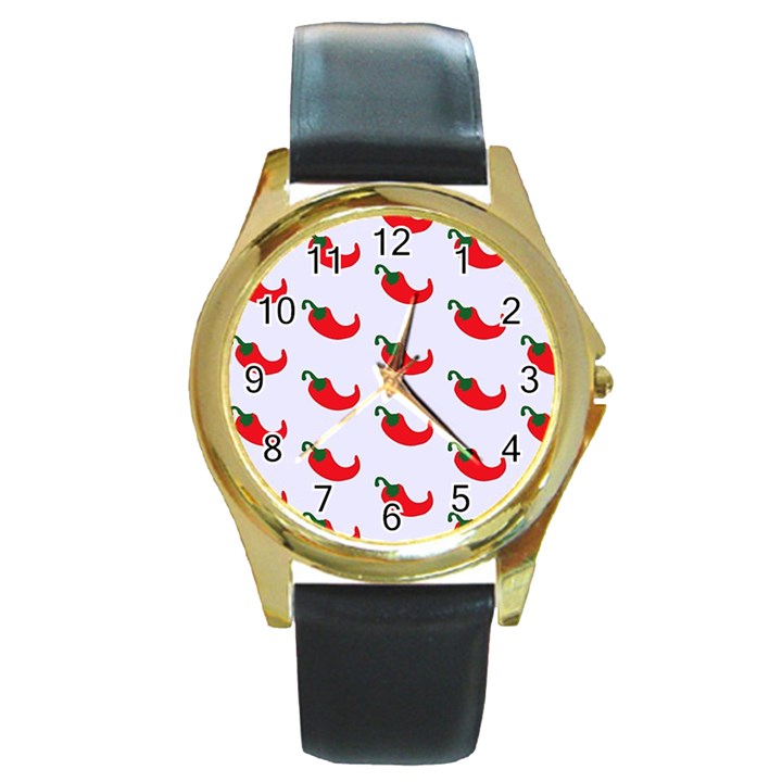 Small Peppers Round Gold Metal Watch