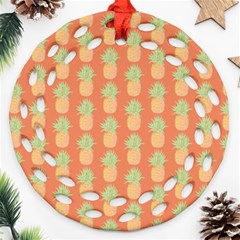 Pineapple Orange Pastel Round Filigree Ornament (two Sides) by ConteMonfrey