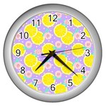 Purple lemons  Wall Clock (Silver) Front