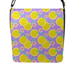 Purple Lemons  Flap Closure Messenger Bag (l) by ConteMonfrey