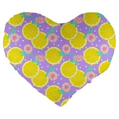 Purple Lemons  Large 19  Premium Flano Heart Shape Cushions by ConteMonfrey