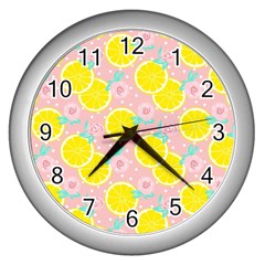 Pink Lemons Wall Clock (silver) by ConteMonfrey