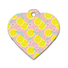 Pink Lemons Dog Tag Heart (two Sides) by ConteMonfrey