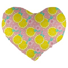 Pink Lemons Large 19  Premium Flano Heart Shape Cushions by ConteMonfrey