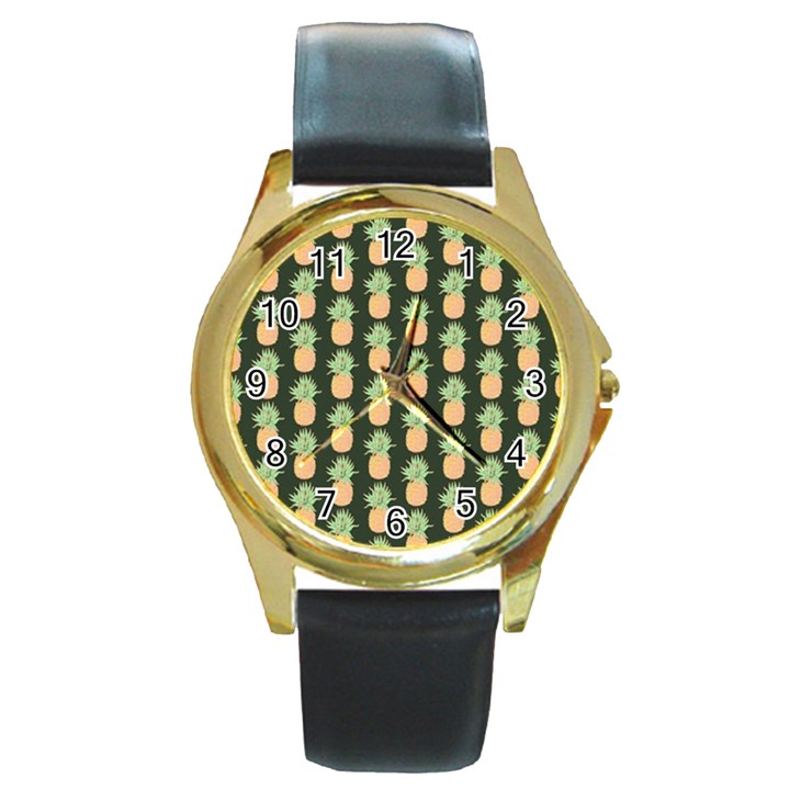 Pineapple Green Round Gold Metal Watch