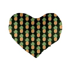 Pineapple Green Standard 16  Premium Flano Heart Shape Cushions by ConteMonfrey