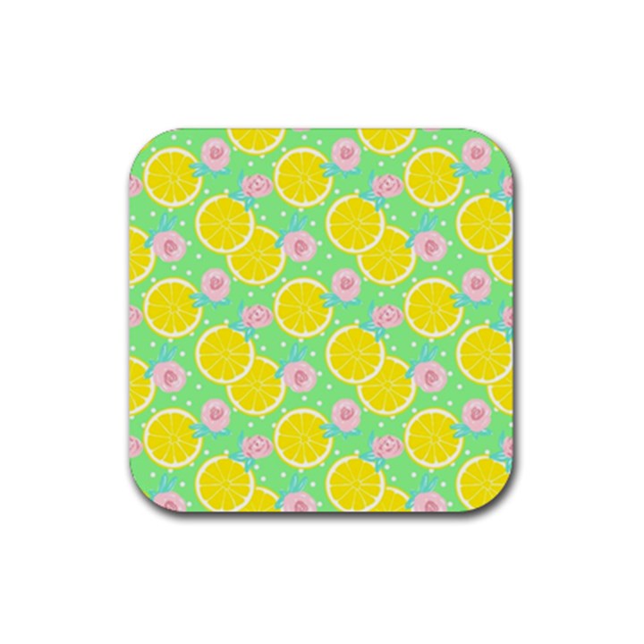 Green lemons Rubber Coaster (Square)